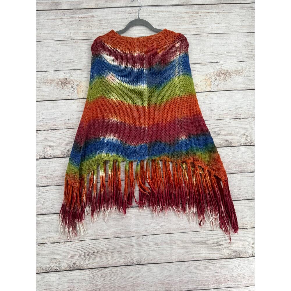 Laura Leigh Ltd Striped Poncho Shawl Fringed Knit Wool Blend  Women OS Italy‎